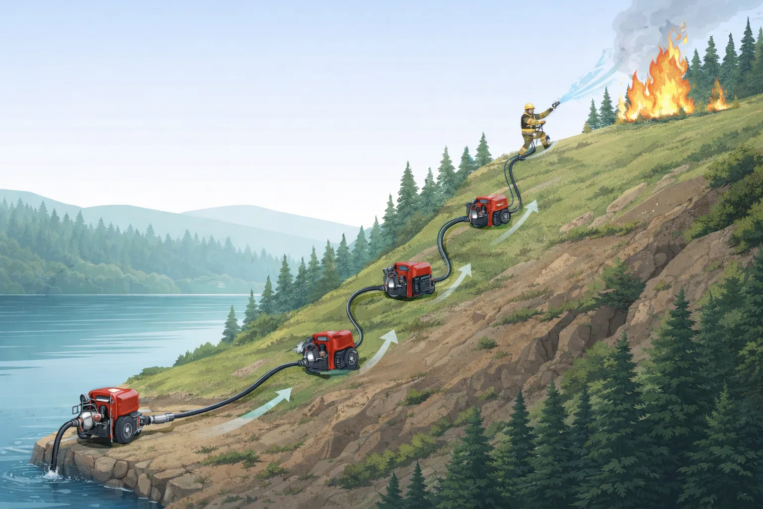 Relay pumping diagram showing multiple pump stages